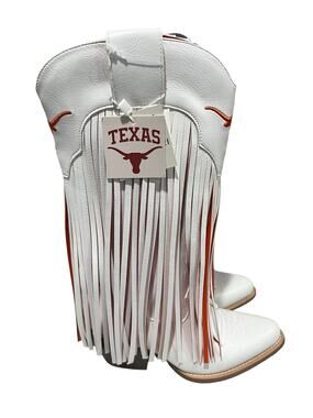 V by Vaccari Kacey Texas Longhorns Fringe Cowboy Boots Women 6.5 NWT White